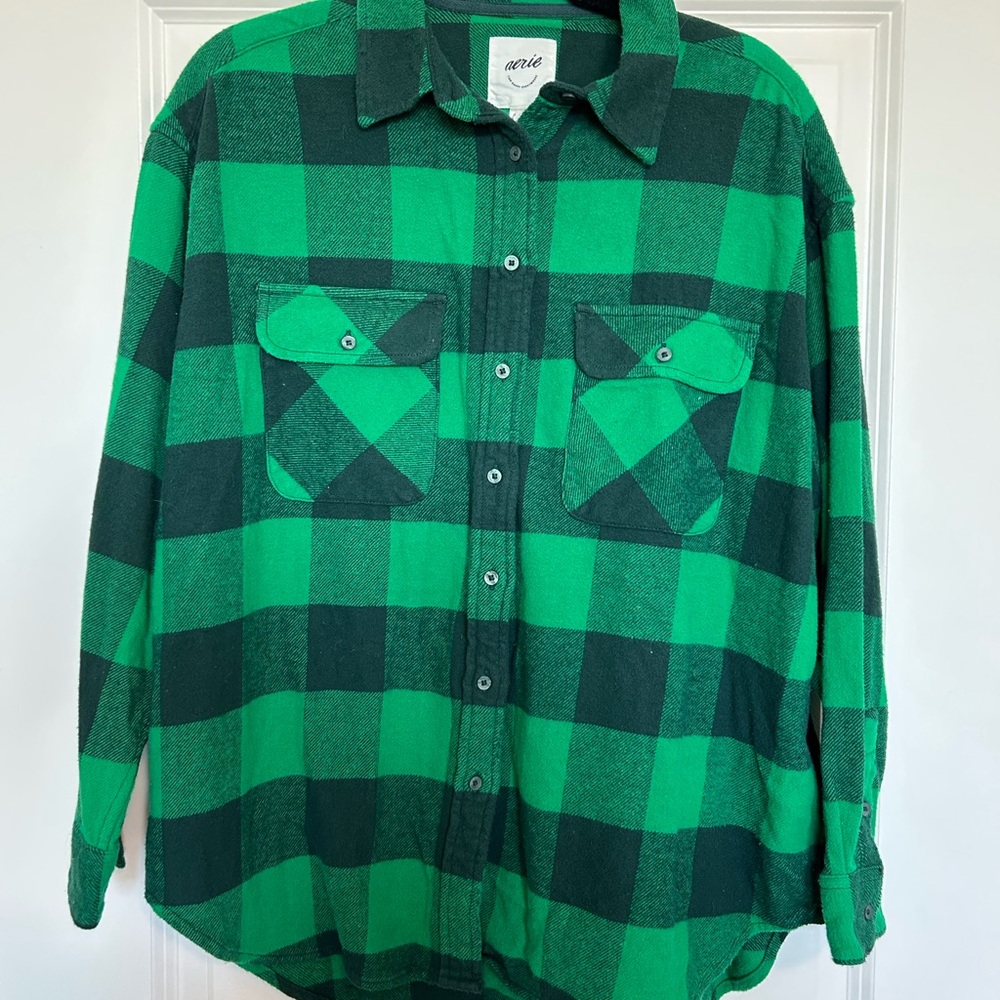 Aerie Green Plaid Button Down Shirt